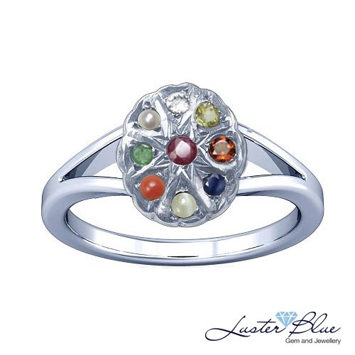 Navaratna Silver Ring Luster blue