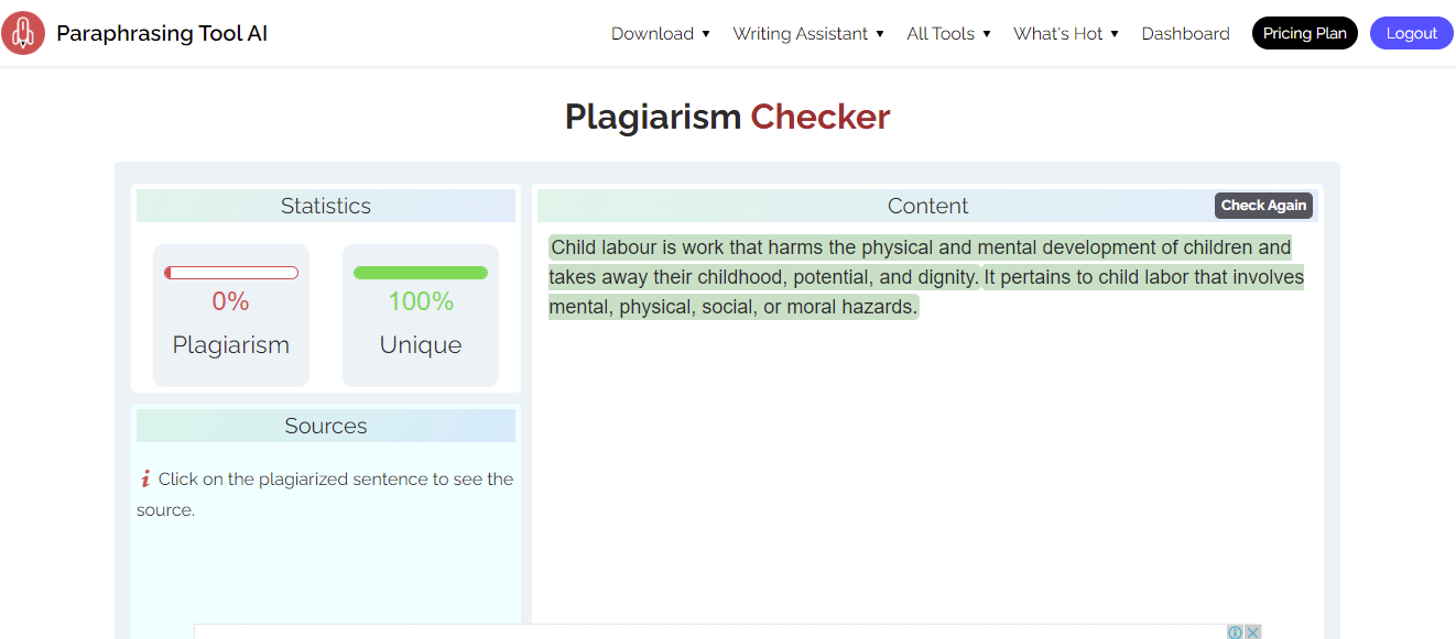 Plagiarism Checker With Paraphrasingtool.ai